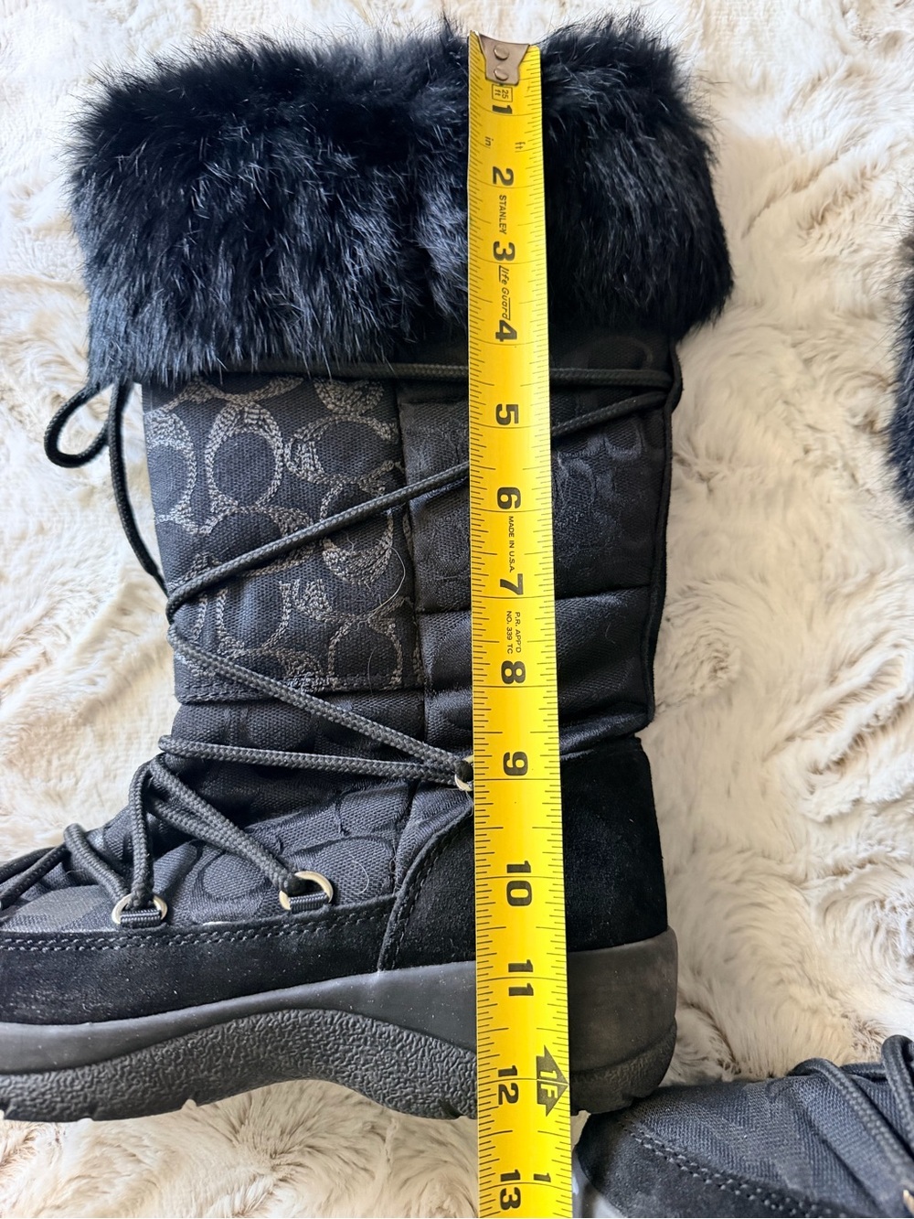 Coach Black Quilted Logo Faux-Fur Winter Boot